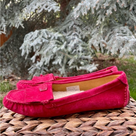 NEW Ugg Red Suede Leather Sheepskin Lined Hard sole Oydssa Driving Moccasins - Picture 6 of 9